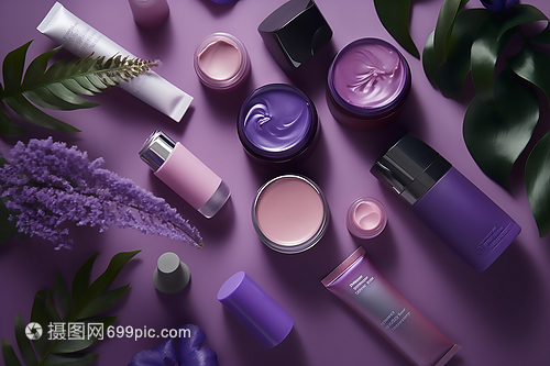 紫色美妆产品数字艺术